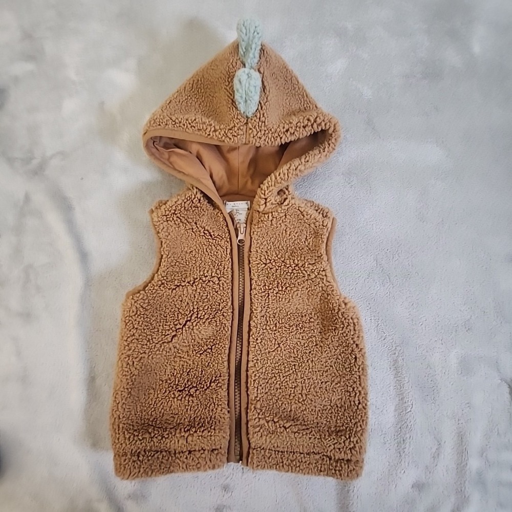 Max Studio Baby‎ Vest 12 Months Brown Teddy Bear Sherpa Dinosaur Hood